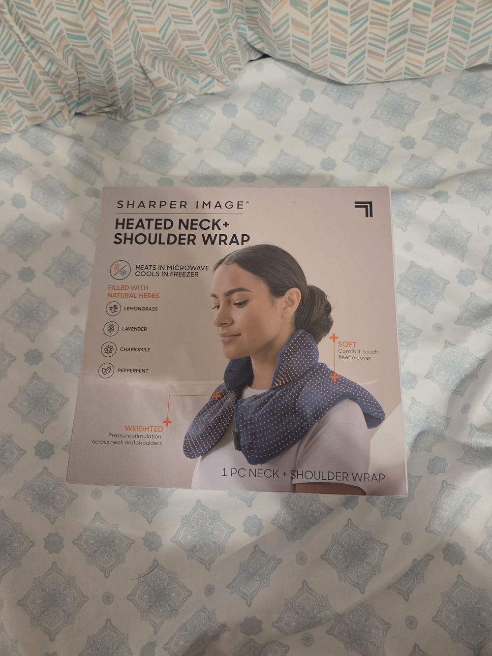 Sharper Image Heated Neck & Shoulder Wrap - Navy Dot Comfort Wrap